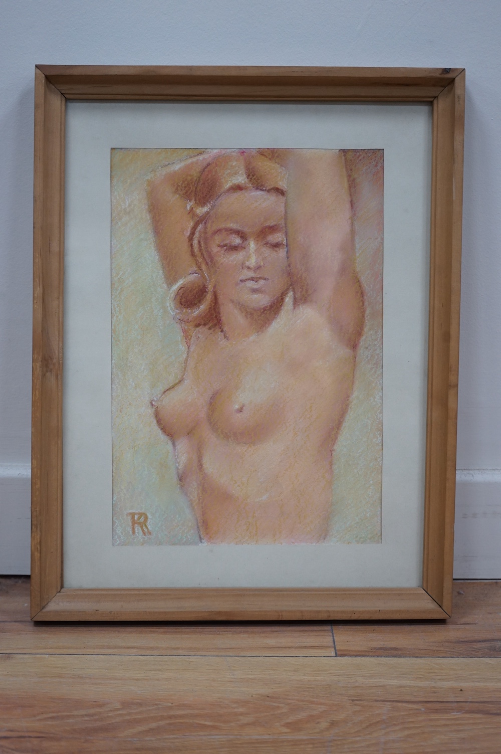 R.R, 20th century, pastel, Half length study of a nude woman, monogrammed, 31 x 21cm. Condition - good